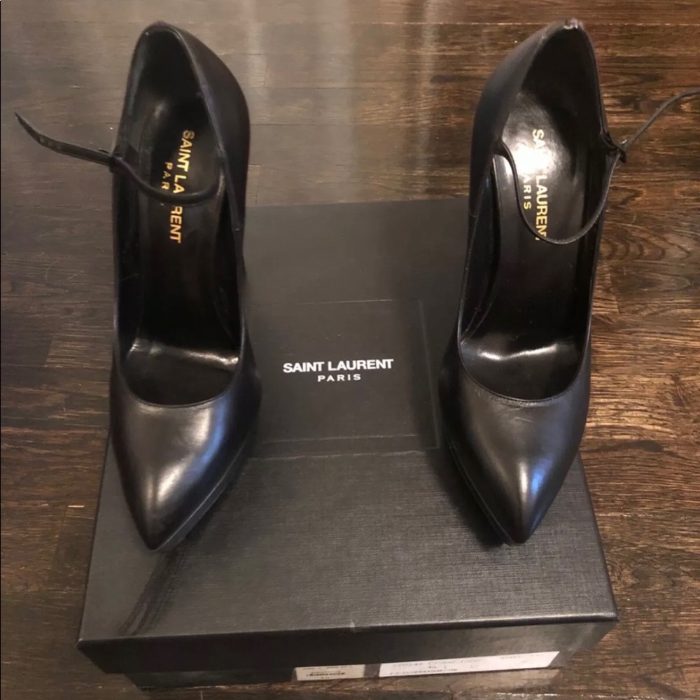 YSL Saint Laurent Janis Black Pumps with Strap
